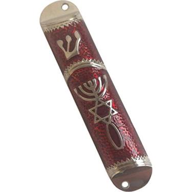 Imagem de Holy Land Market – Caixa Mezuzá com selo messiânico – 10,1 cm com rolo incluído, Vermelho, 4.1 Inches