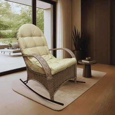 Imagem de Cadeira Balanço Relax Com Almofada Confortável Poltrona Descanso Ergonômica para Varanda Gourmet Área Externa Junco Espuma Macia Tecido Impermeável