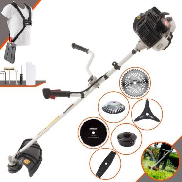 Imagem de Máquina de Cortar Grama Lateral À Gasolina Kawashima KW43LE 43cc 1,7HP de Potência 10.000rpm Roçadeira Multifuncional Completa Com 6 Opções de Cortes