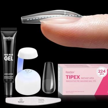 Imagem de beetles Gel Polish Kit De Unhas Tipex Da Com 224 Peças, 16 Tamanhos, Pontas Curvas Tipo Caixão, Cola Para Pré-Construção Acrílicas, Mini Lâmpada, Lixa Uso Faça Você Mesmo Ou Em Salão