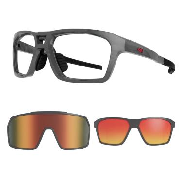 Imagem de Hot Buttered Óculos de sol HB - 3 em 1 PRESTO para mulheres e homens - Armação RX + Clip On + Lente casual - Proteção UV, esportes ao ar livre, Grafeno/Vermelho Laranja Cromado, Large