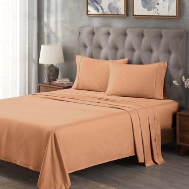 Imagem de Superior Jogo de lençol de cama de algodão egípcio 300 fios, 2 lençóis elásticos com bolso profundo, 1 lençol de cima, 2 fronhas, lençóis macios para o dia a dia, luxuoso, itens essenciais para a casa