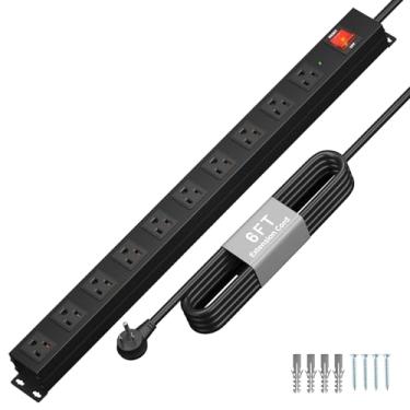 Imagem de KF - Tira de linha longa de 10 tomadas, protetor contra sobretensão resistente com 2100J, suporte de parede 15A/1875W com interruptor atualizado, cabo de extensão