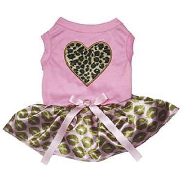 Imagem de Petitebella Vestido de cachorro com coração de leopardo (rosa/lábios dourados, médio)