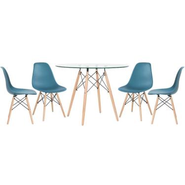 Imagem de Mesa Redonda Eames 100cm + 4 Cadeiras Turquesa
