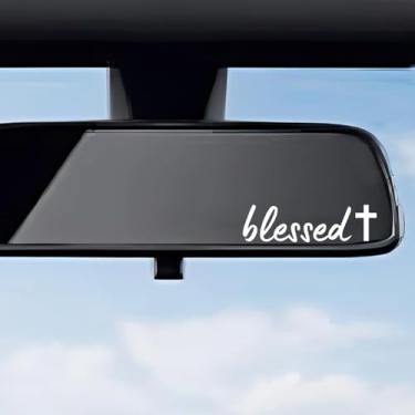 Imagem de Blessed and Cross Christian Adesivo de PVC com glitter autoadesivo para carros, caminhões, motocicletas adesivo decorativo (branco)