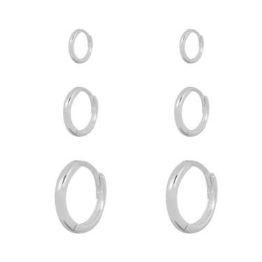 Imagem de Kit De Brinco Trio Com 3 Argolas Banhada Prata 925 - Papillon Semi Jói