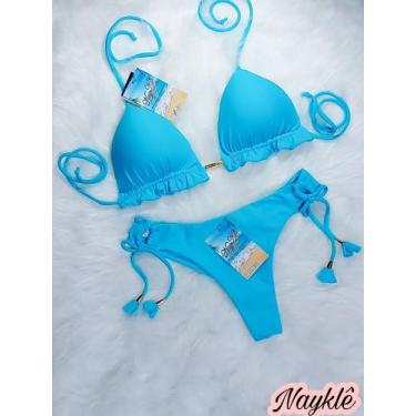 Imagem de Biquini Cortininha com Calcinha Fio Duplo - Nayklê Moda Praia , Azul p