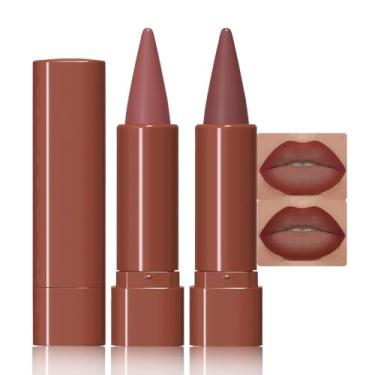 Imagem de BINGBRUSH Conjunto de delineador labial e batom gradiente 2 em 1, 2 peças de lápis labial fosco à prova d'água com ponta de cone, giz de cera à prova de manchas para contorno ombré impecável, conjunto