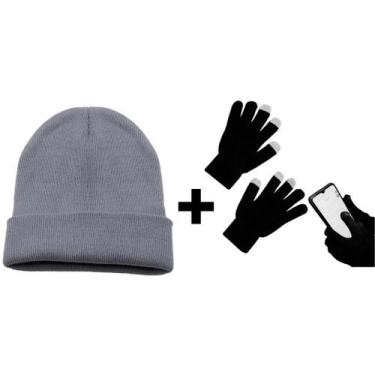 Imagem de Kit Frio Touca Gorro De Lã Básica E Luva Touch Screen Mexer Celular Ta