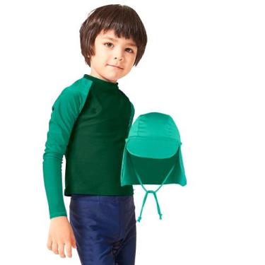 Imagem de Blusa Infantil com Boné Proteção Solar UV 50 Kit Praia Piscina Verao S