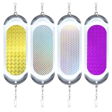 Imagem de Jevuoyee [4 pacotes] Pisca Dodger de pesca de 11,4 cm, luz de pesca subaquática rotativa de 360°, suprimentos de iscas para pesca de robalo, peixe salmão