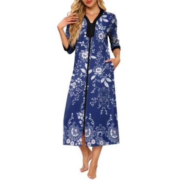 Imagem de Casaco feminino Robe Ekouaer com zíper, mangas 3/4, azul, grande