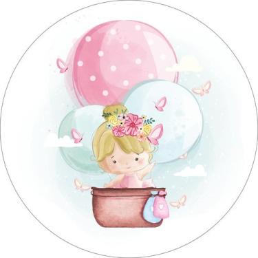 Imagem de Painel de Tecido Sublimado Redondo Bailarina Voando com Balões Aquarel