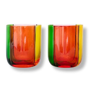 Imagem de ban.do Conjunto de 2 copos de vidro de barra, lindos copos baixos para adultos, copos de bebida exclusivos, copos estéticos para carrinho de bar (bloco de cores)
