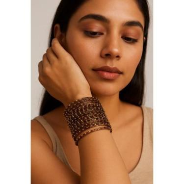 Imagem de Conjunto de Pulseiras Indiana Dourada 11 Argolas Marrom - Loja da Índi