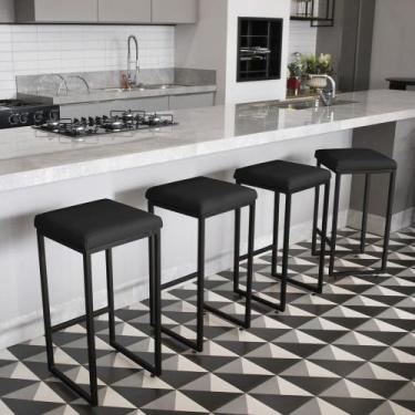 Imagem de Banqueta Alta para Cozinha Industrial Kit 4 Nick Preto e Sintético Pre
