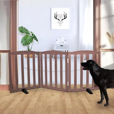 Imagem de SFJC Portão interno independente para cães, portões dobráveis para cães, escadas ou corredores, portão branco de madeira para animais de estimação para casa, cerca para animais de estimação com pés de