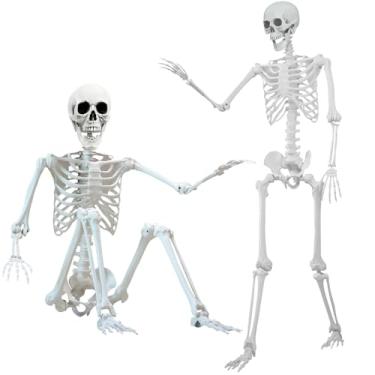 Imagem de IDMOP Esqueleto articulado de esqueleto de Halloween de 1,6 m, esqueleto em tamanho real, esqueleto humano de corpo inteiro, esqueleto humano em pé com articulações possíveis para decoração de