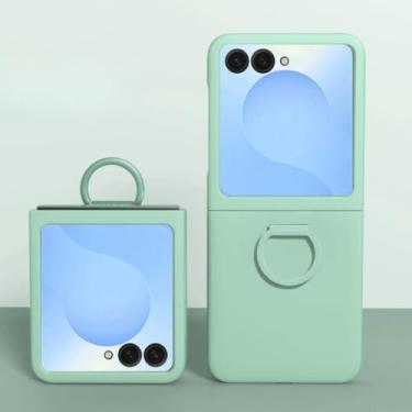 Imagem de Capa de silicone líquido luxuosa com janela grande para Samsung Galaxy Z Flip 6 5, capa com anel em gradiente de cor doce, verde Q, para Samsung Galaxy Z Flip6