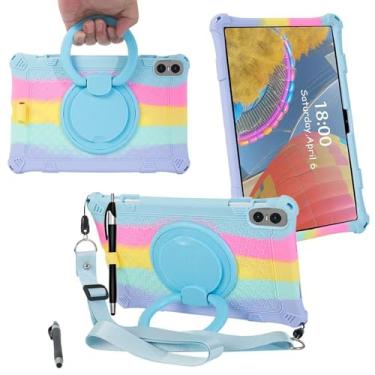 Imagem de Capa de tablet para Oppo Realme Pad 10,4 polegadas, capa de silicone macio antiestresse com suporte de rotação de 360°/suporte de lápis/alça de ombro/caneta para Oppo de 10,4 polegadas (azul claro