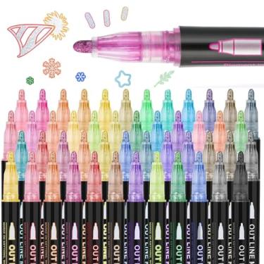 Imagem de Marcadores de contorno de 48 cores, canetas marcadoras brilhantes de linha dupla para cartões comemorativos de Natal, artesanato de scrapbook, rabiscos, artesanato DIY, ovo de Páscoa, metal, cerâmica