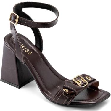 Imagem de Sandália Feminina Lumiss Salto Alto Bloco Bico Quadrado Fivela Ilhós Metal marrom39