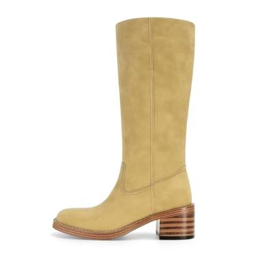 Imagem de DOEYG Botas femininas de cano alto banana bico quadrado salto grosso botas altas panturrilha larga moda confortável casual pull on botas longas, Meia panturrilha-banana, 41