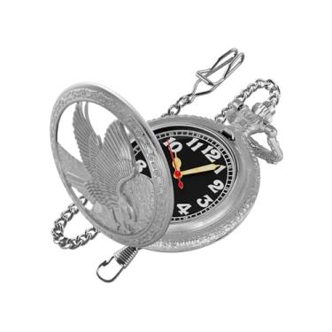 Imagem de Realpoo Relógio de bolso masculino de quartzo águia vazado prata, mostrador em numerais árabes com corrente, relógio de bolso masculino