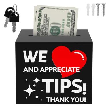 Imagem de SAFEPote de ponta de acrílico com fechadura, recipiente universal de armazenamento de dinheiro para caixa de dinheiro balde com 2 parafusos de expansão, cédula de sugestão de ponta visível, caixa de