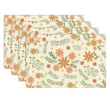 Imagem de Conjunto de 4 tapetes de mesa boêmios coloridos à prova d'água, jogo americano floral lavável, tapetes rústicos de fazenda para decoração interna e externa, jantar, casamento, festa de aniversário