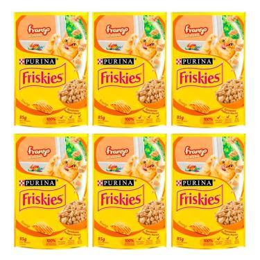 Imagem de Kit 6 Ração Úmida para Gato Friskies Adulto Sabor Frango ao Molho em Sachê 85g