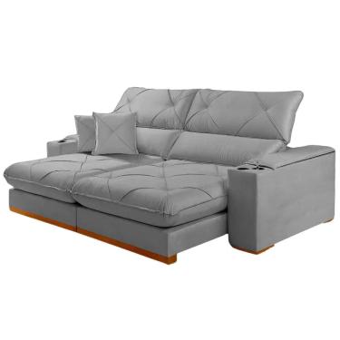 Imagem de Sofá Milano com Molas Ensacadas 4 Lugares Retrátil e Reclinável 250cm Tecido Veludo Zarat Cor Cinza