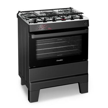Imagem de Fogão A Gás Mesa Inox Tampa De Vidro Forno 84L Esmaltec Ideal Master Preto 5 Bocas Bivolt
