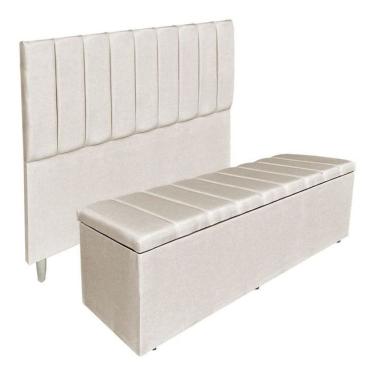 Imagem de Kit Cabeceira De Cama E Calçadeira Baú Bali Casal Queen 160 Cm Suede Porcelana Sj Mòveis E Decoração