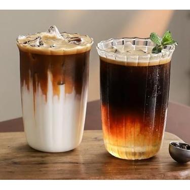 Imagem de SiegenPro 2 peças de copos de café, conjunto de copos de 370 ml, coquetéis, copos de café gelado, copos de cerveja, para cappuccino, caramelo, refrigerante, chá, milkshake, suco, presente (vidro retrô
