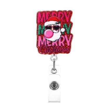 Imagem de Carretel de crachá de Natal Papai Noel retrátil acrílico jacaré clipe para crachá de natal bonito suporte de crachá de enfermeira médica com etiqueta de nome para enfermeira médica trabalhadora de