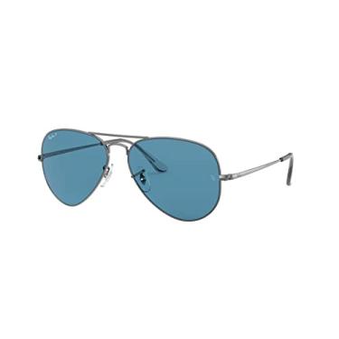 Imagem de Óculos de sol Ray-Ban Rb3689 Aviator Metal Ii Pilot, Shiny Gunmetal/Blue Polarized, 55 mm