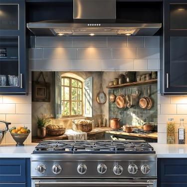 Imagem de Papel de parede de cozinha autoadesivo à prova de óleo à prova d'água Backsplash filme protetor de parede papel removível para armário 76 x 16 polegadas