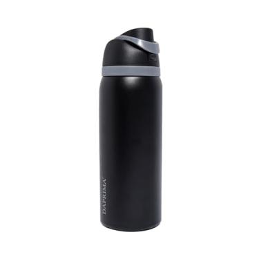 Imagem de Garrafa Térmica Aço Inoxidável 946ml Isolada Vácuo Térmico Dupla Saída Água Bico Easysip Canudo Base Protetora Silicone Botão Segurança Quick Open Academia 12h Quente 24h Fria DAPRIMA (PRETO)