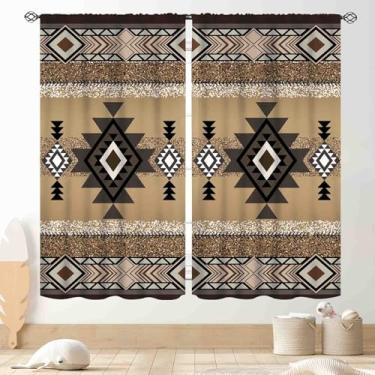 Imagem de Cortinas astecas, sudoeste Natvie Tribal Americana étnica ocidental abstrata geométrica vintage marrom blackout cortina de janela para quarto, sala de estar, cozinha, banheiro, 2 painéis, 106,7 x