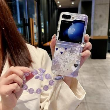 Imagem de Capa para Samsung Galaxy Z Flip6 com estampa de flores em degradê e pulseira, capa rígida de PC à prova de choque (para Samsung Galaxy Z Flip6/flor)