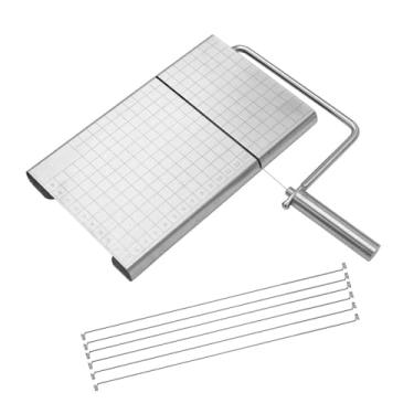 Imagem de Fenteer Fatiador de queijo de cozinha em aço inoxidável de 9,6 x 8,3 polegadas para serviço pesado, para queijo em e presunto, multiuso, com 6 fios de