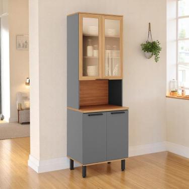 Imagem de Paneleiro de Cozinha Castanha 700mm P/ Micro 4 Portas C/ Vidro Cinza/Freijó