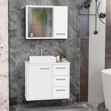 Imagem de Gabinete para Banheiro com Cuba e Espelho Turin 60 Branco C/ Vidro  - 