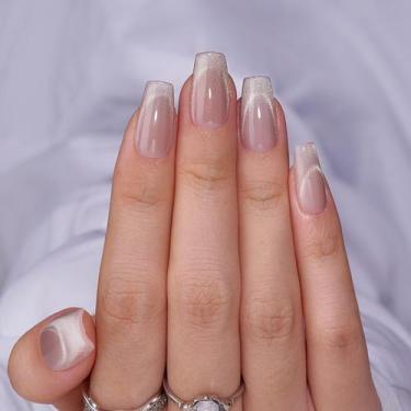 Imagem de Press On Nails Bartbox Cat Eye French Tip Short Coffin - BTArtbox