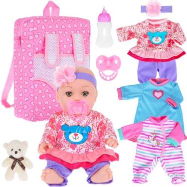 Imagem de Baby Doll ebuddy Reborn 30 cm com 3 conjuntos de roupas, mochila e ace