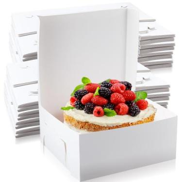 Imagem de Caixas de bolo Ireer, pacote com 50, papelão branco 35,5x35,5x15,2 cm