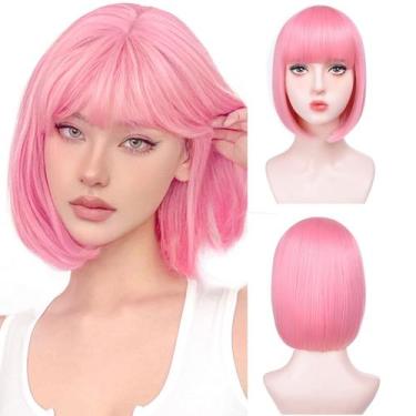 Imagem de Peruca Aida Ble Short Bob com franja rosa reta 30cm