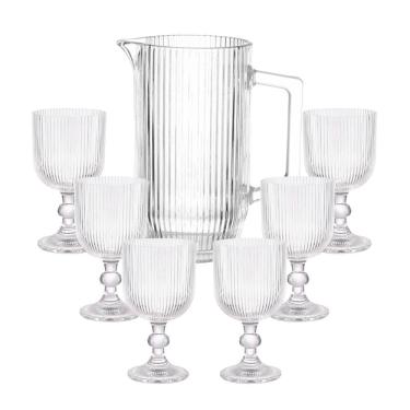 Imagem de Jogo Taças e Jarra Vidro Transparente Graffiato 7 Peças